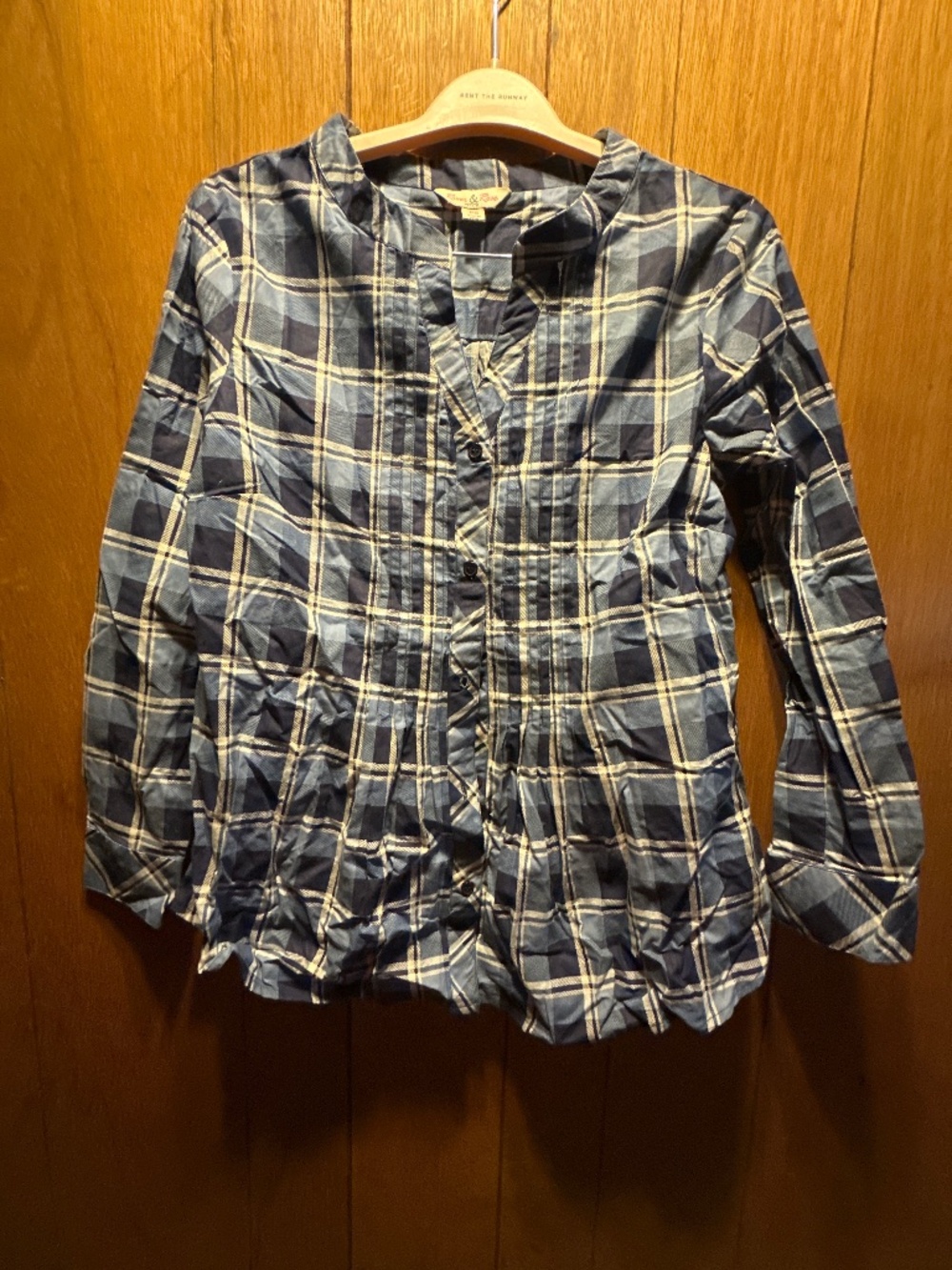 Blue and white plaid shirt